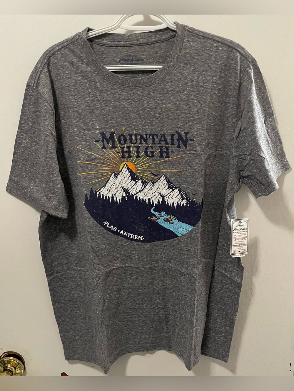 Flag & Anthem Men’s Grey T-Shirt Mountain River Graphic Tee Short Sleeve Large L